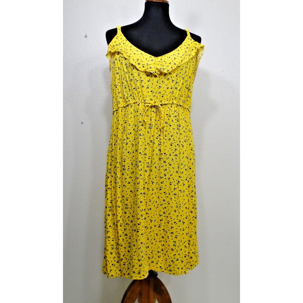 Torrid Yellow Floral Midi Dress Size 1‎ Large Ruffle Strap Sundress Cottagecore